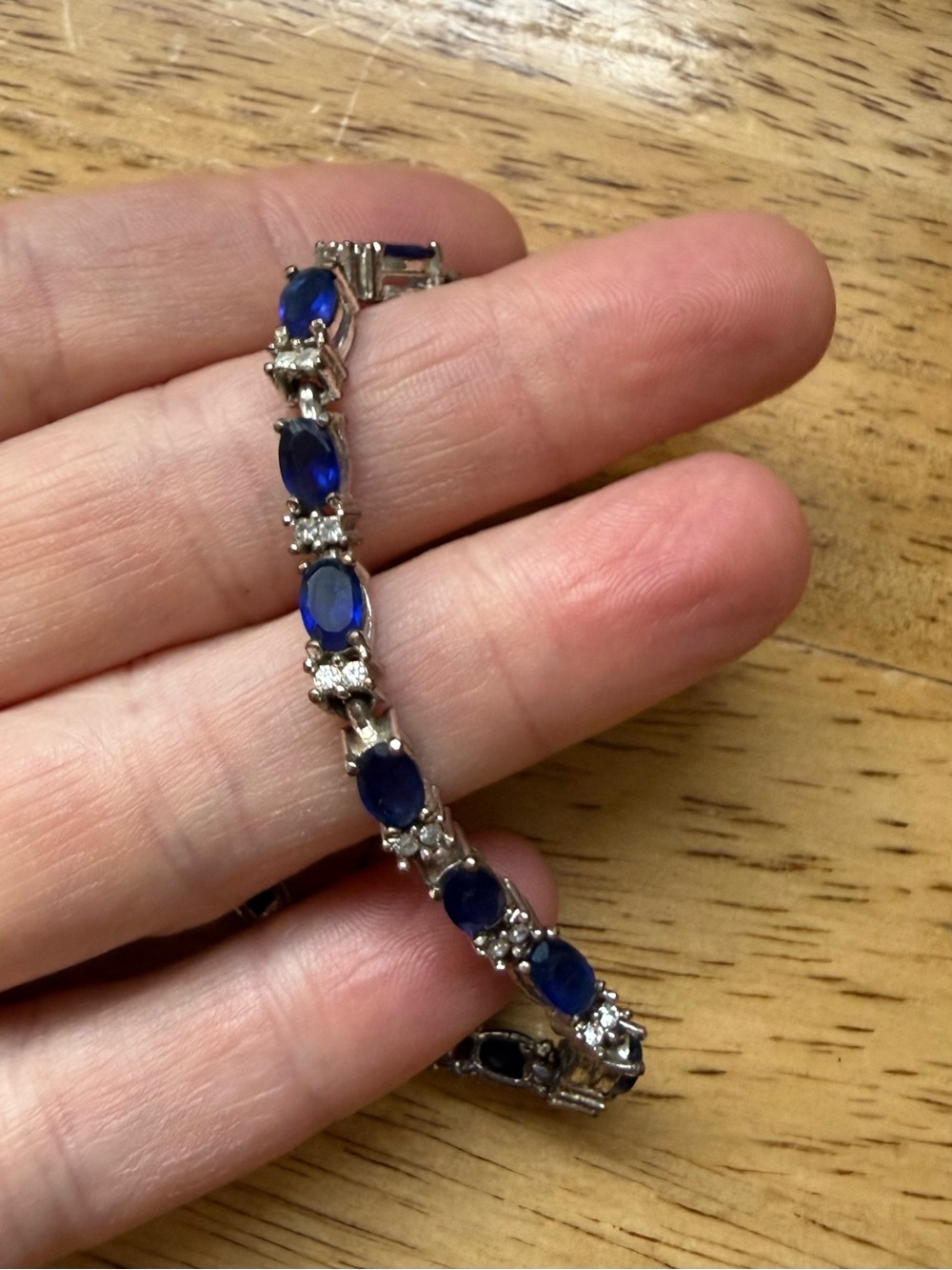 Blue Oval Stone & Rhinestone Tennis Bracelet